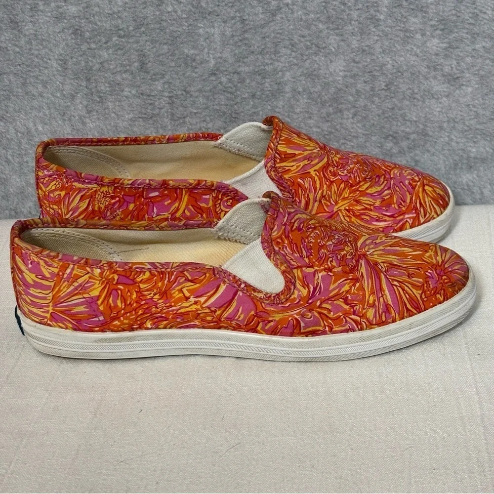 Keds x Lilly Pulitzer Loafer Slip-On Sneakers-Pink Orange Floral-Women Size 8.5